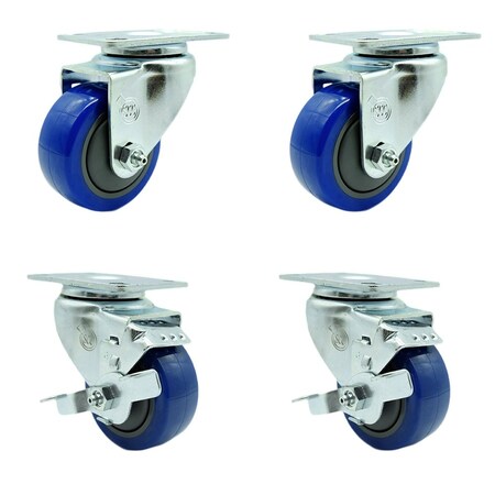 Service Caster Tool Box Caster Wheel Set 3.5'' Blue Polyurethane Swivel Casters, 4PK TOOL-SCC-20S3514-PPUB-BLUE-2-TLB-2